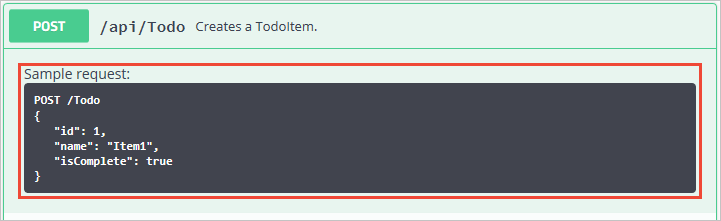 Swagger UI met aanvullende opmerkingen weergegeven.