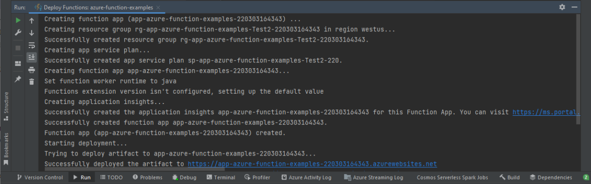 Functie-app implementeren in Azure-logboek.