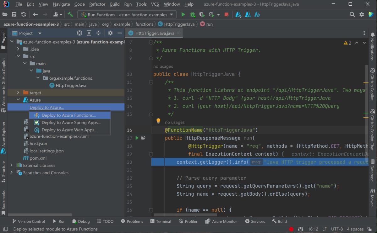 Project implementeren in Azure.