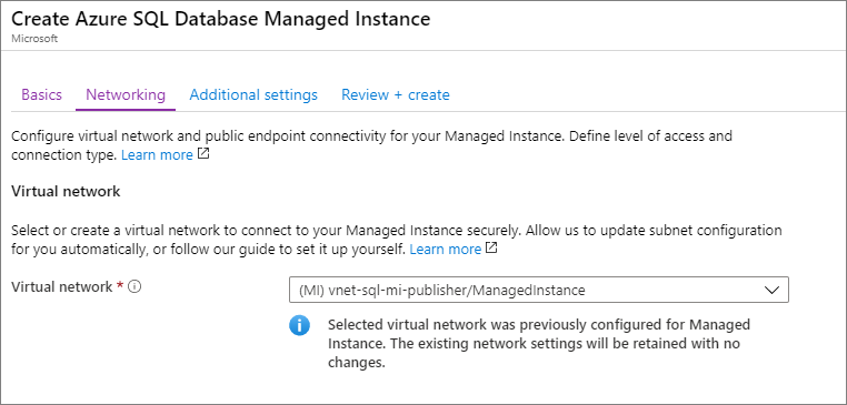 Schermopname van het gebruik van het uitgever-VNet voor de distributeur.