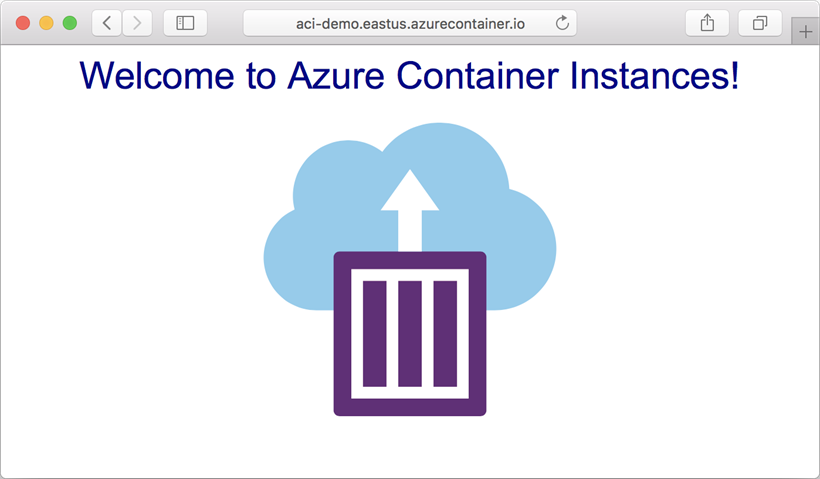 Schermopname van de app die is geïmplementeerd in Azure Container Instances die in de browser wordt weergegeven.
