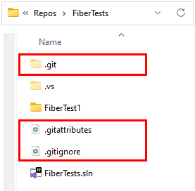 Schermopname van de Git-map, het .gitignore-bestand en het .gitattributes-bestand in de Windows Verkenner.