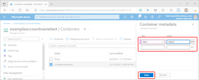 Schermopname van het bijwerken van containermetagegevens in Azure Portal.