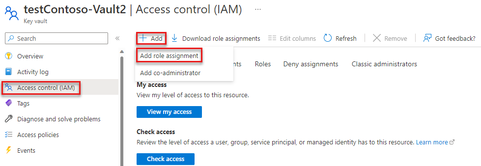Een schermopname die laat zien hoe u een rol toewijst in Azure Portal.