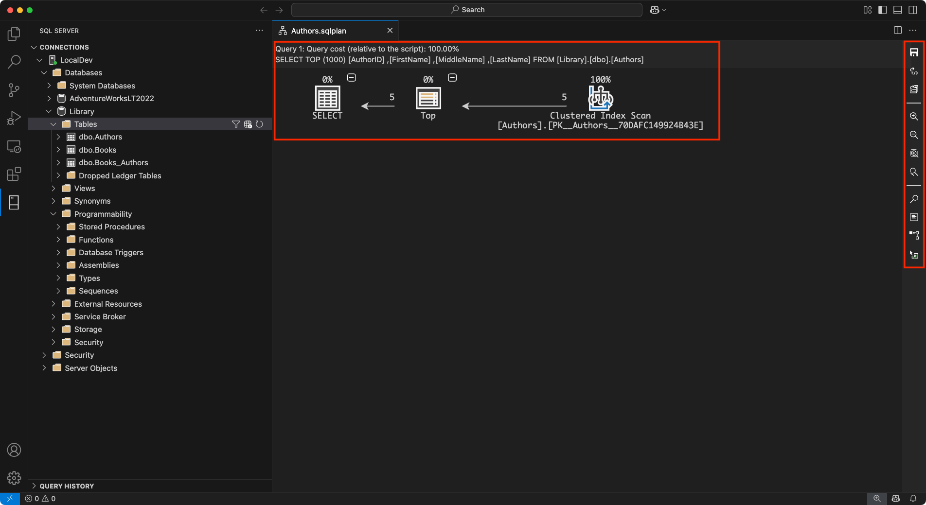 Schermopname van de functie voor het visualiseren van queryplannen.