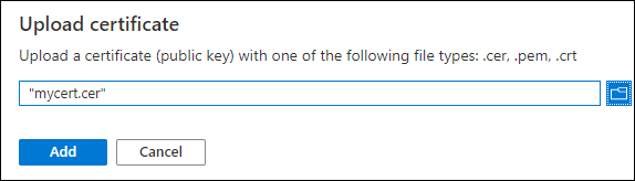 浏览到证书,然后选择“添加”。
