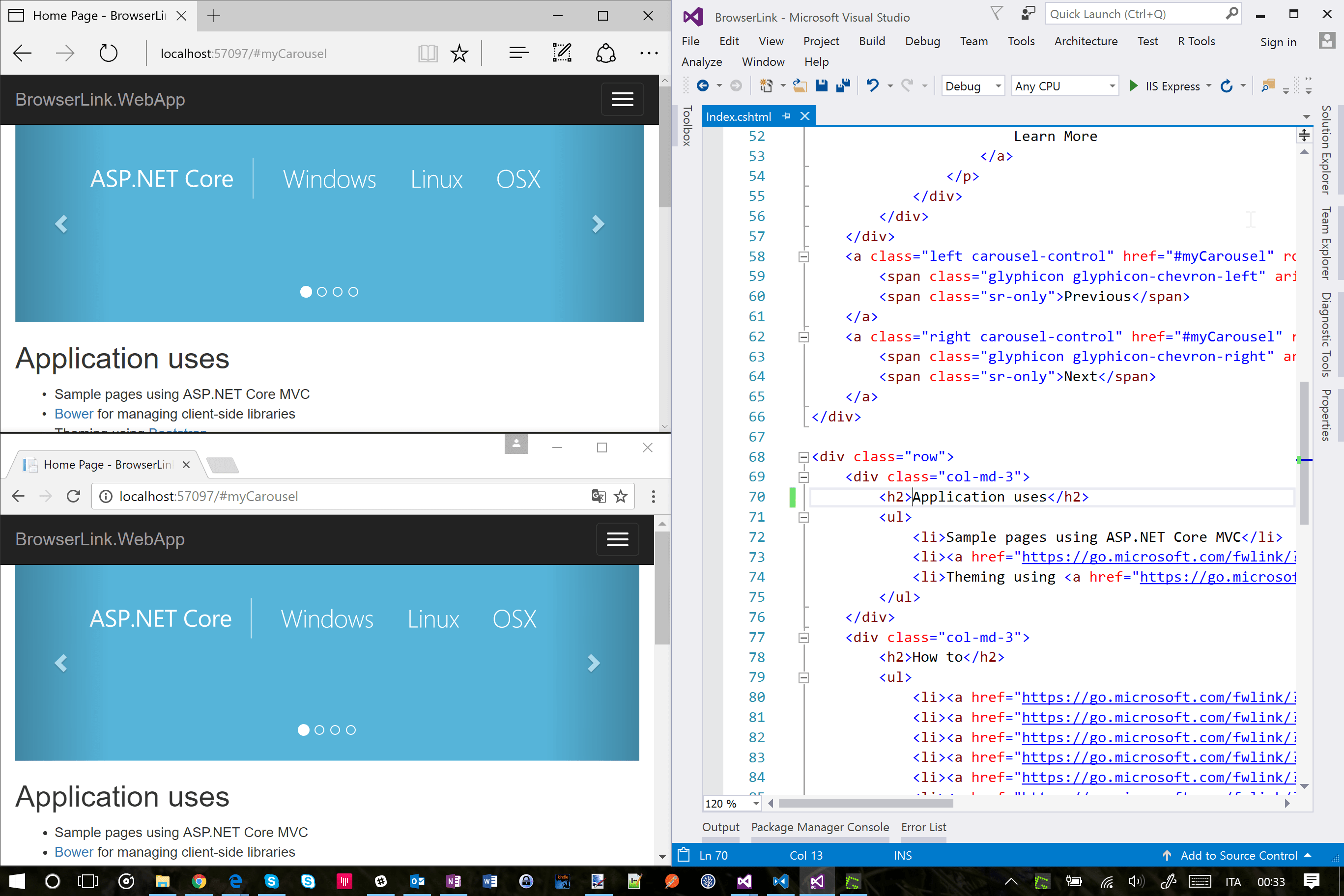 Synkronisera med två webbläsarexempel