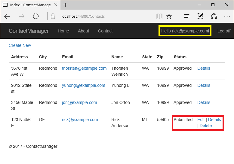 Skärmbild som visar Rick inloggad