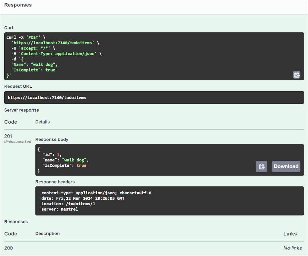 Swagger med POST-svar
