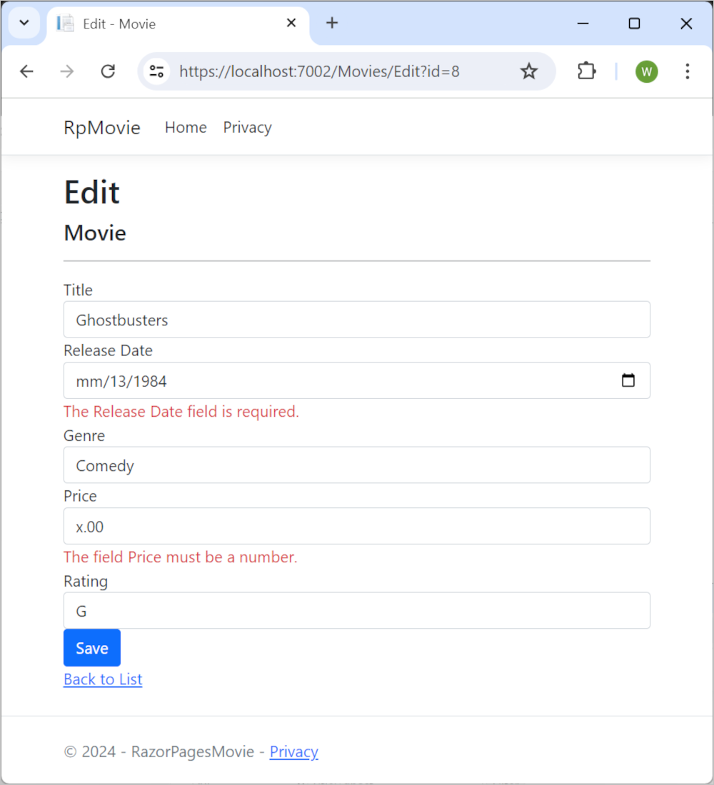 Exempel på redigeringsverifiering av exempelapp