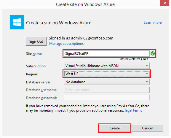 Create site on Azure