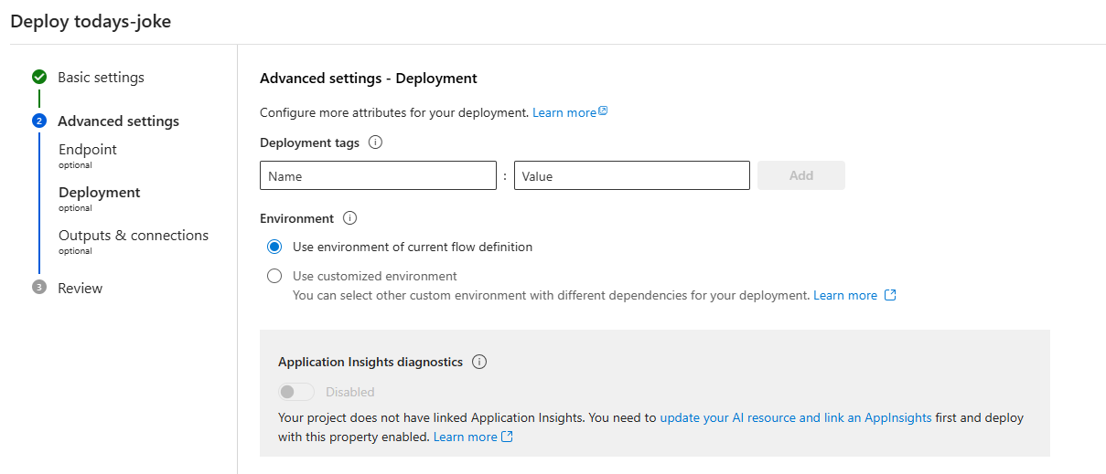Skärmbild som visar de avancerade distributionsinställningarna.