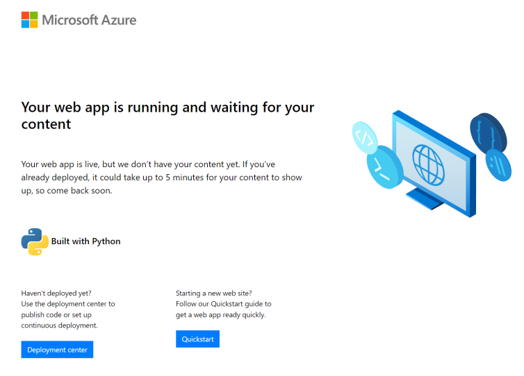 Skärmbild av standardwebbsidan för App Service på Linux.