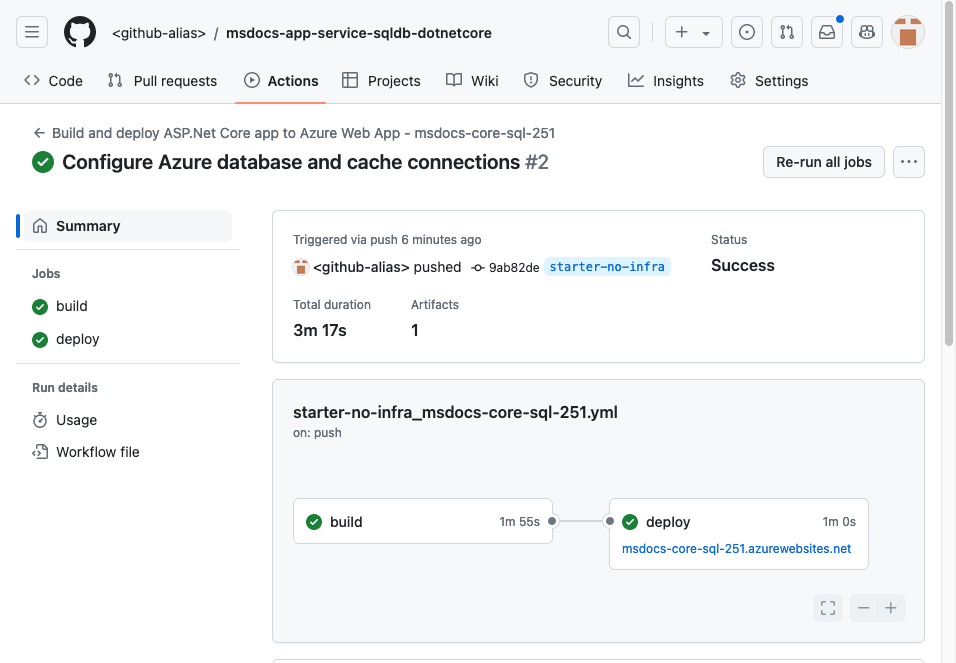En skärmdump som visar en GitHub-körning i progress.