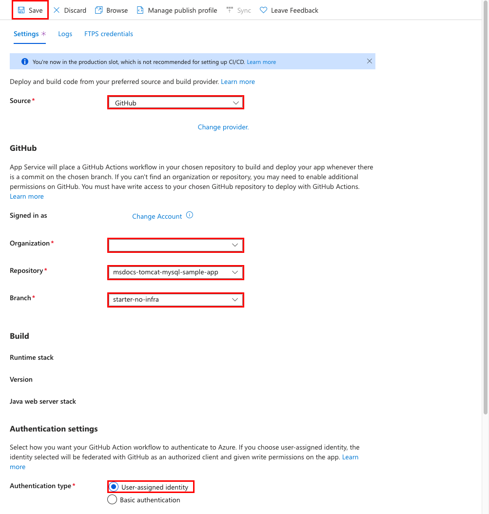 En skärmbild som visar hur du konfigurerar CI/CD med GitHub Actions.
