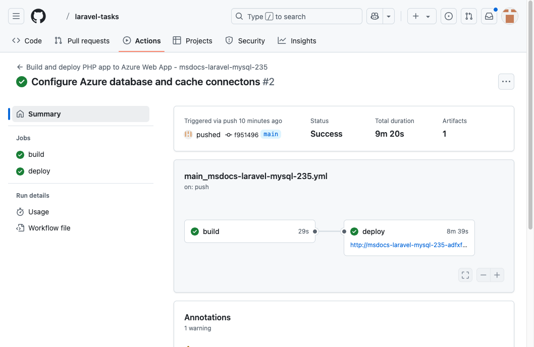 En skärmbild som visar en GitHub-körning pågår.