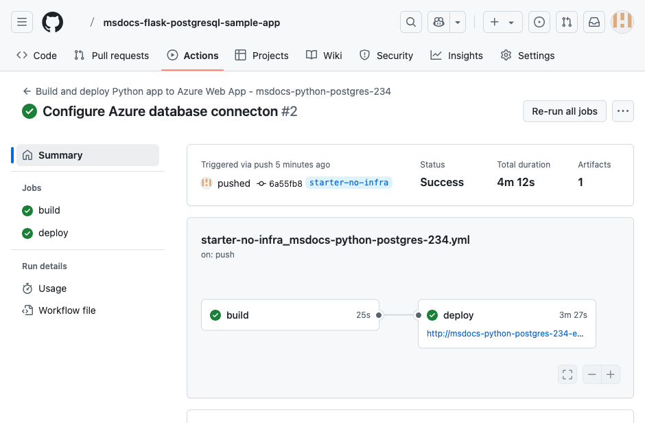 En skärmbild som visar en GitHub-körning pågår.