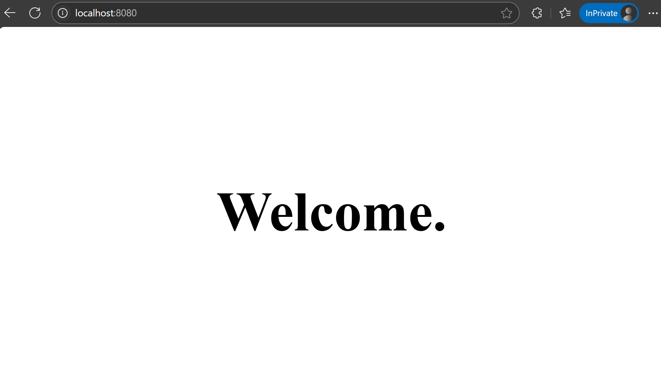 Skärmbild av appen som visar standardhälsningsmeddelandet.