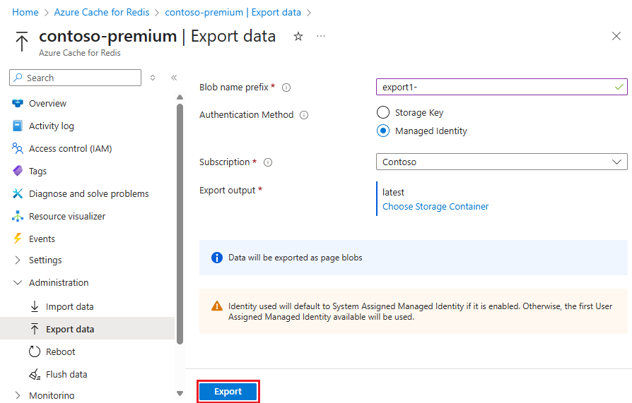 Skärmbild som visar knappen Exportera.