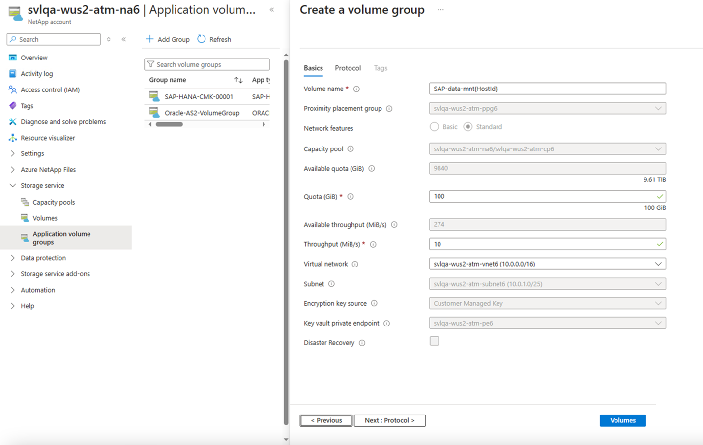 Skärmbild som visar fliken Grundläggande på sidan Skapa en volymgrupp.