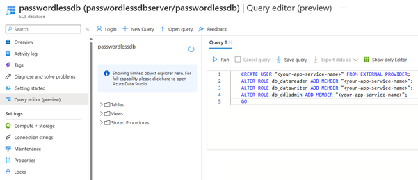 Skärmbild som visar hur du använder Azure Query-redigeraren.