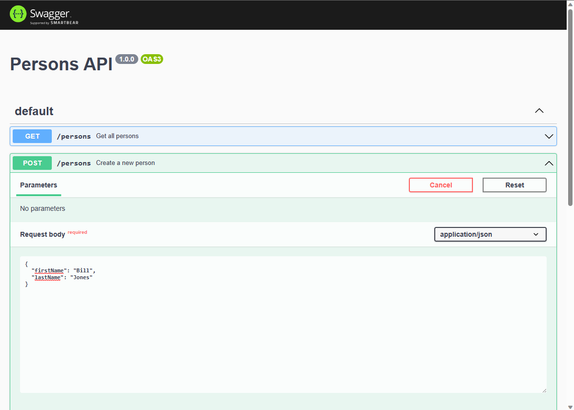 En skärmbild som visar hur du testar API:et.