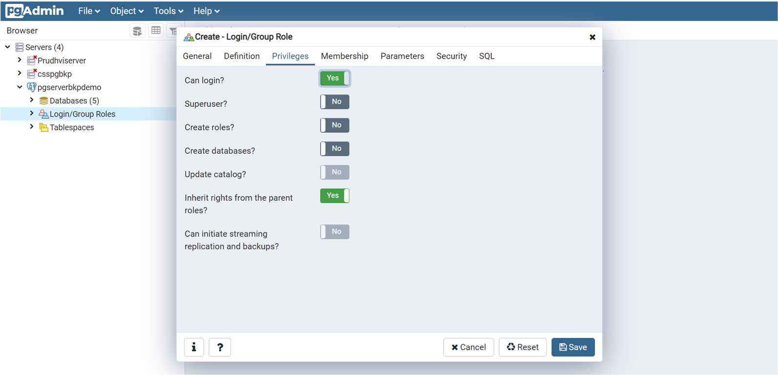 Skärmbild som visar växlingsknappen för att tillåta inloggning inställd på Ja.