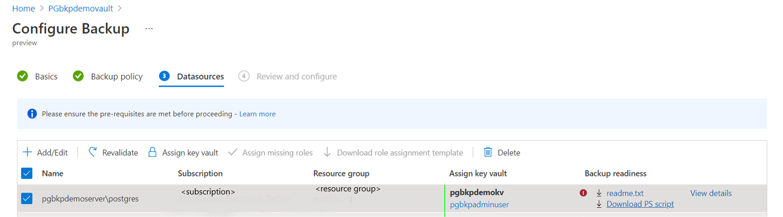 Skärmbild som visar ett säkerhetskopieringsvalv som har åtkomst till hemligheter från ett nyckelvalv.