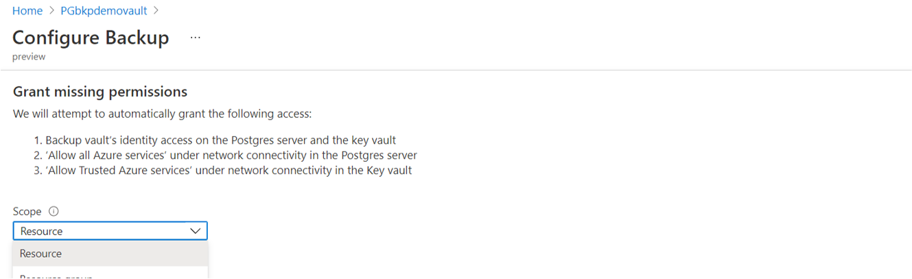 Skärmbild som visar rutan för att definiera omfånget för åtkomstbehörigheter.