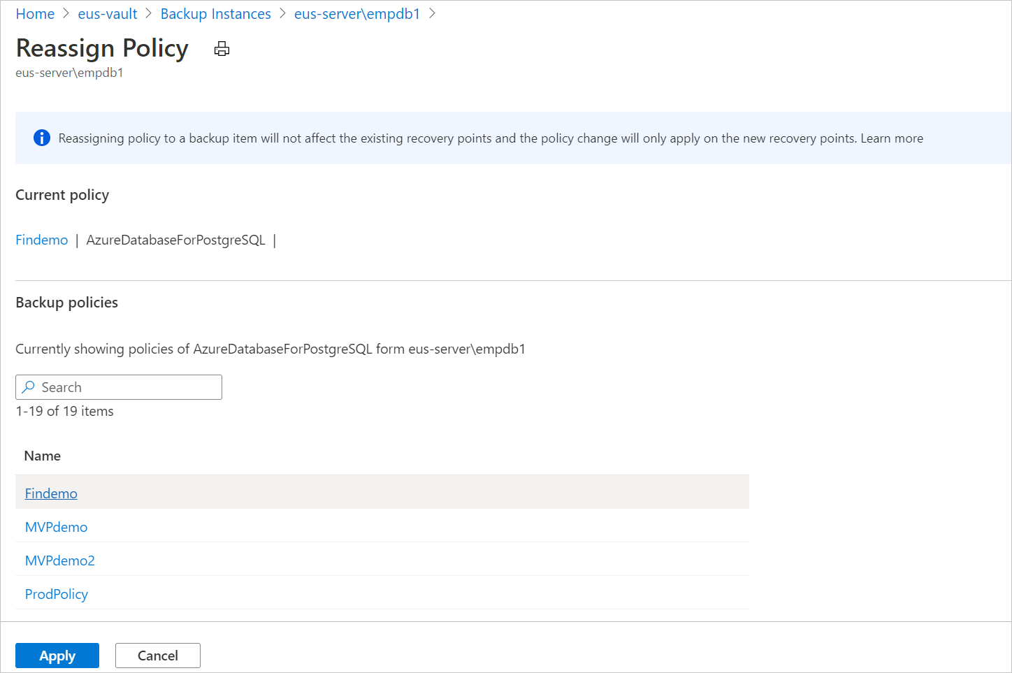 Skärmbild som visar alternativet för att omfördela policyn.