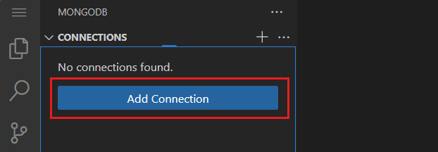 Skärmbild av knappen Lägg till anslutning i MongoDB-tillägget.