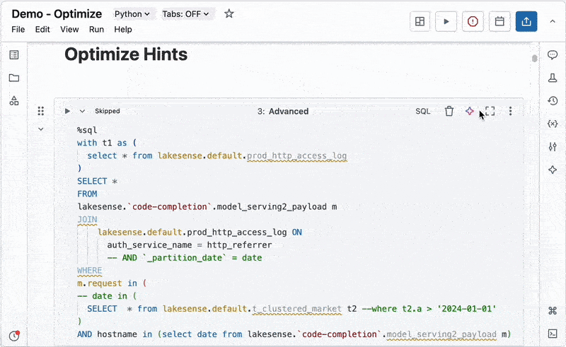 Använd optimeringsprompten i en anteckningsbok.