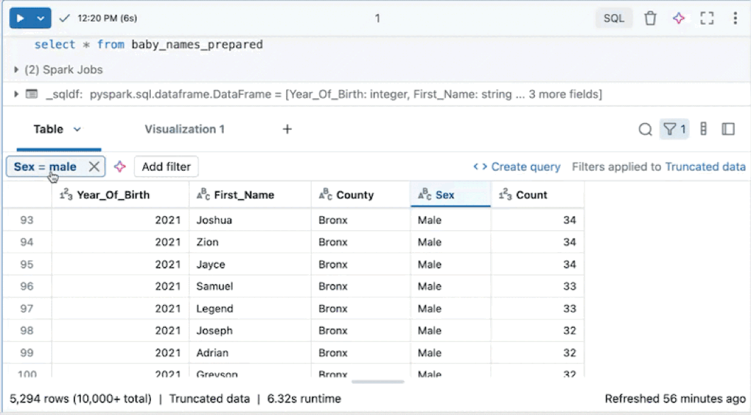 Gif som visar hur du skapar en fråga från de filtrerade resultaten.