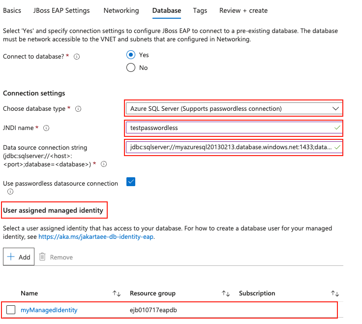 Skärmbild av Azure-portalen som visar sidan Välj databastyp.