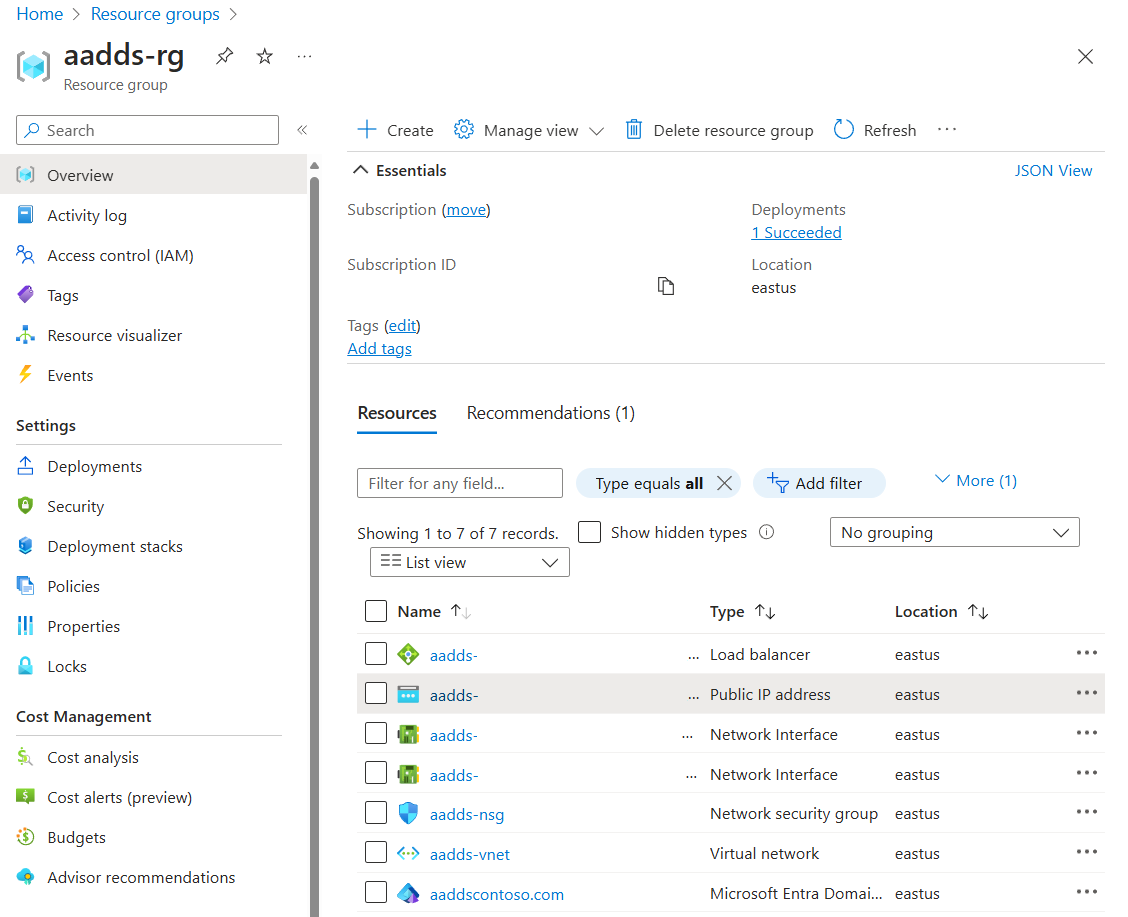 Skärmbild av Azure Portal som visar sidan Resursgrupp med den offentliga IP-adressen markerad.