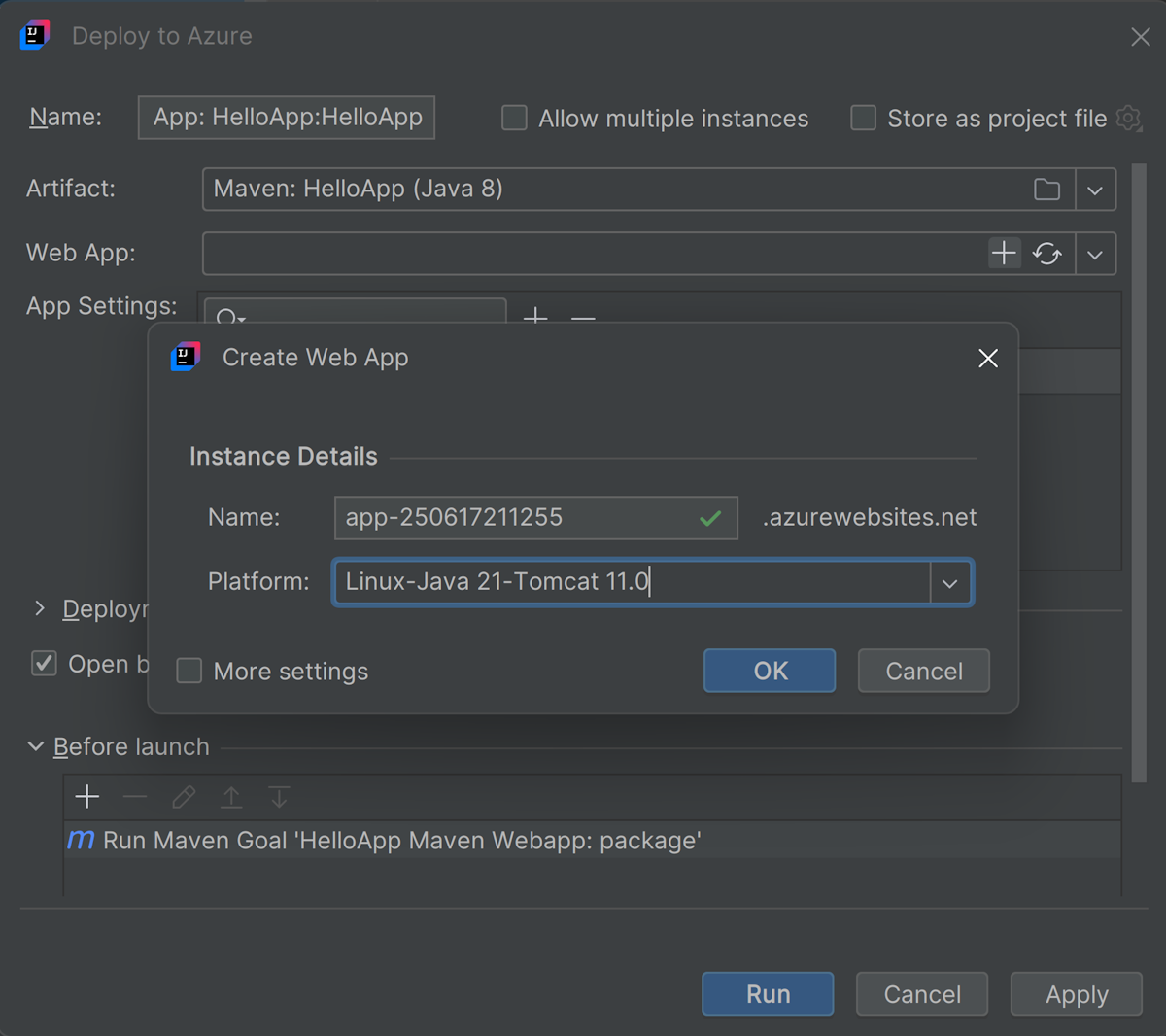 Dialogrutan Distribuera till Azure.