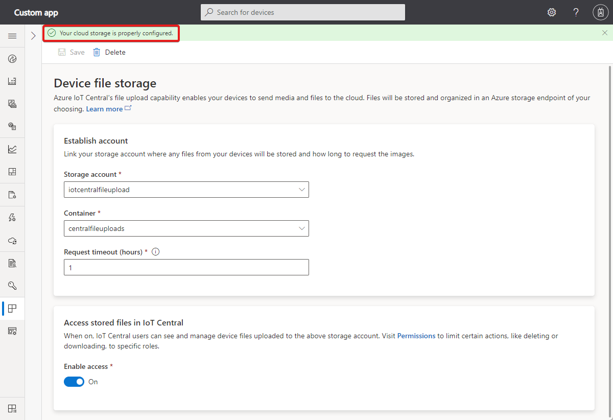 Skärmbild som visar en korrekt konfigurerad filuppladdning.