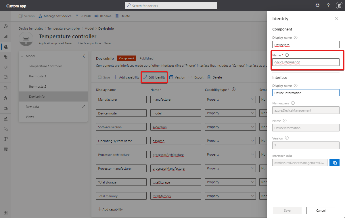 Skärmbild som visar hur du hittar komponentnamnet.