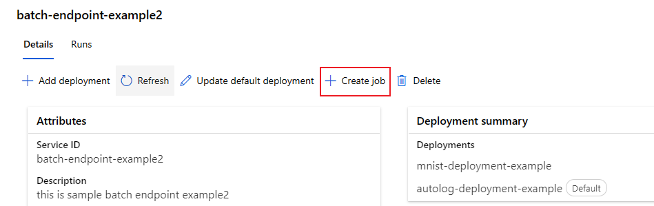 Skärmbild av alternativet skapa jobb för att starta batchbedömning.