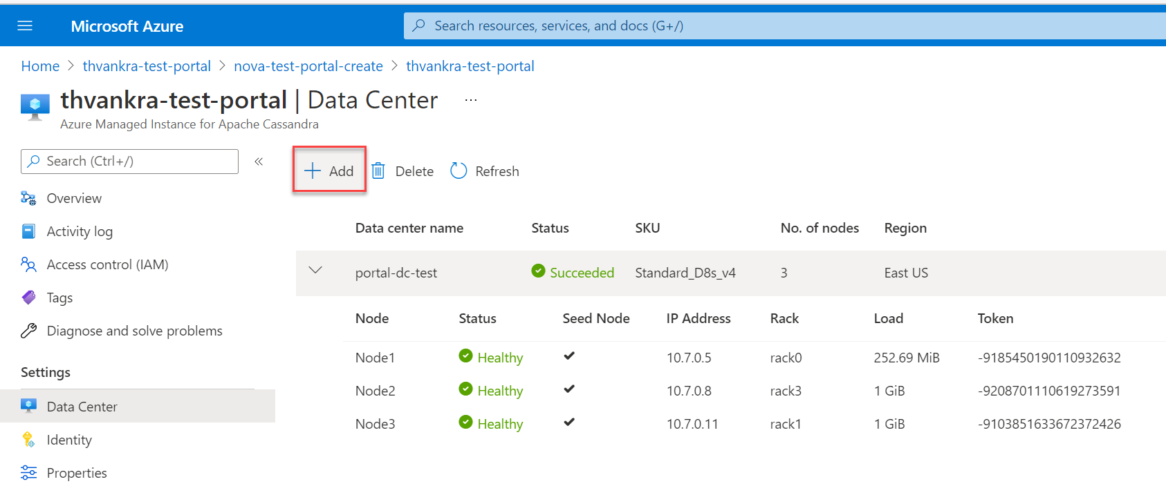 Skärmbild som visar hur du lägger till ett datacenter.