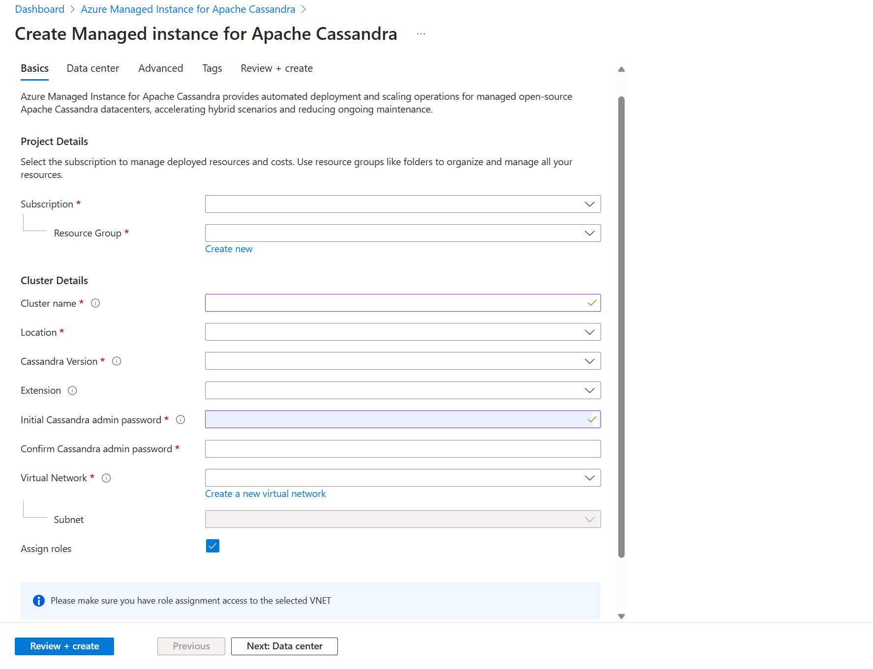 Skärmbild som visar fliken Grundläggande på sidan Skapa.