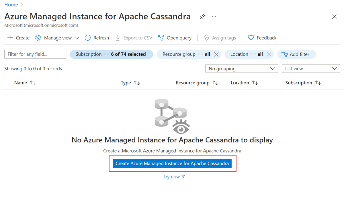Skärmbild som visar knappen som används för att skapa klustret.