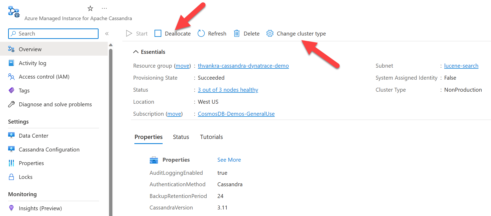 Skärmbild som visar hur du pausar ett kluster.