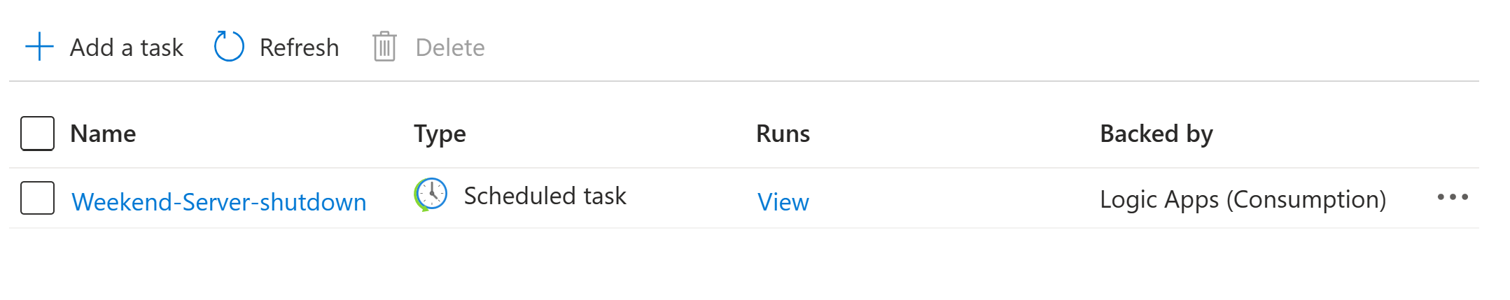 Skärmbild som visar listan med automatiseringsuppgifter.
