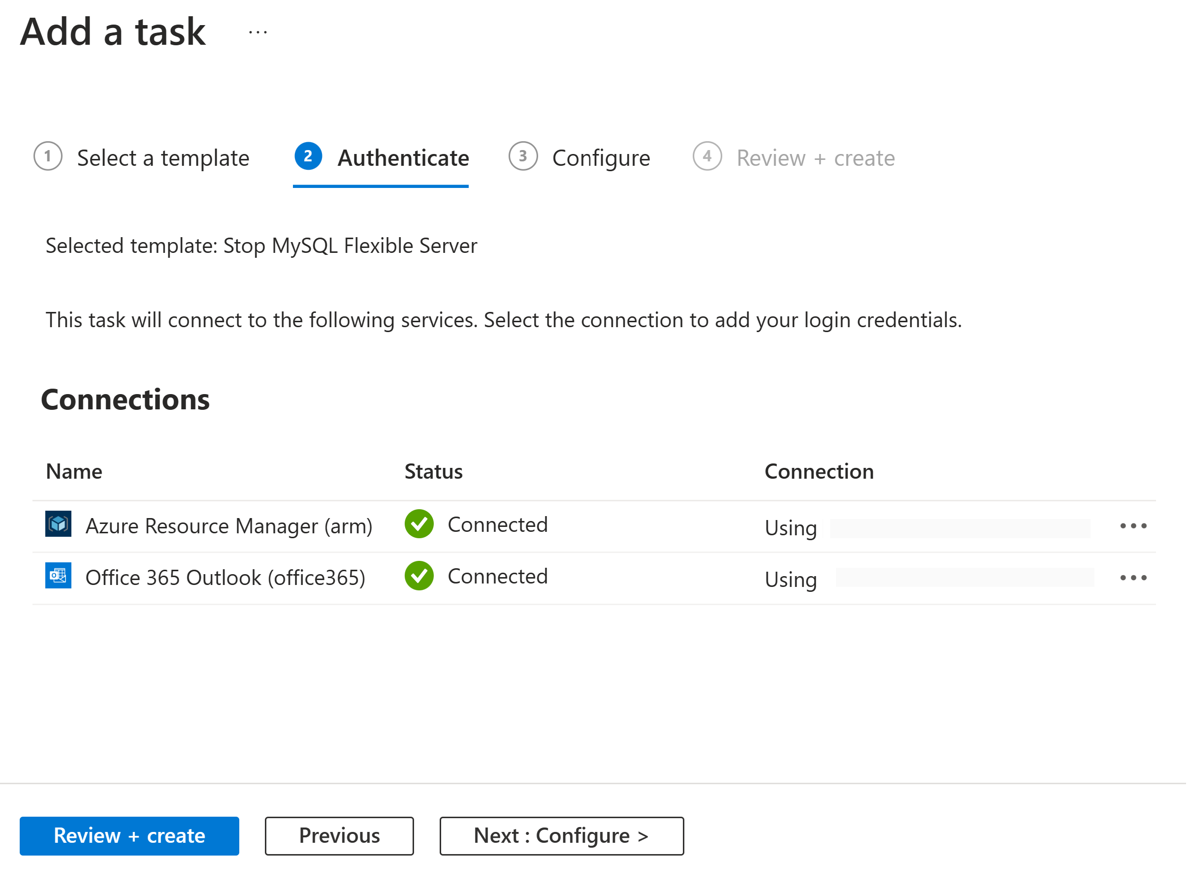 Skärmbild som visar anslutningen har skapats.