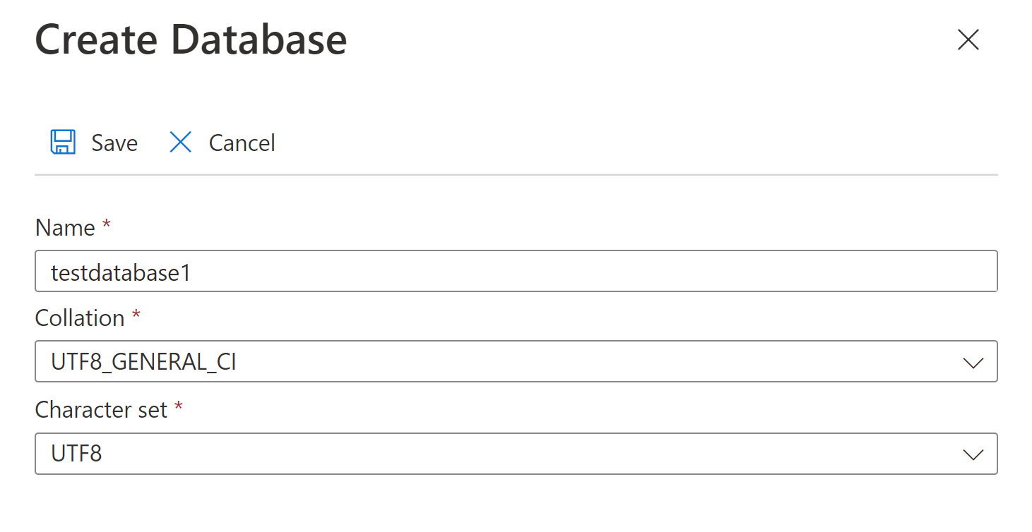 Skärmbild som visar hur du skapar en databas på Azure Database for MySQL – flexibel server.