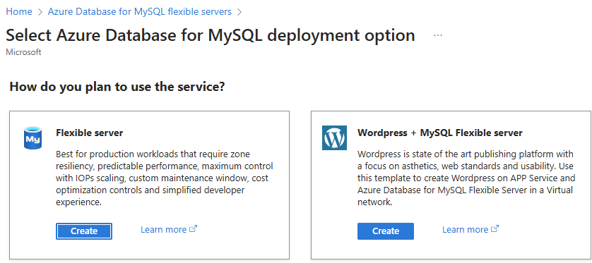 Skärmbild som visar alternativet Flexibel server.