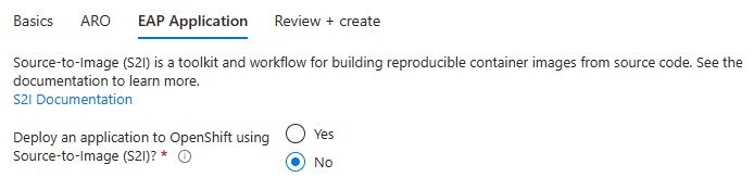 Skärmbild av Azure Portal som visar JBoss EAP i Azure Red Hat OpenShift EAP-programfönstret.