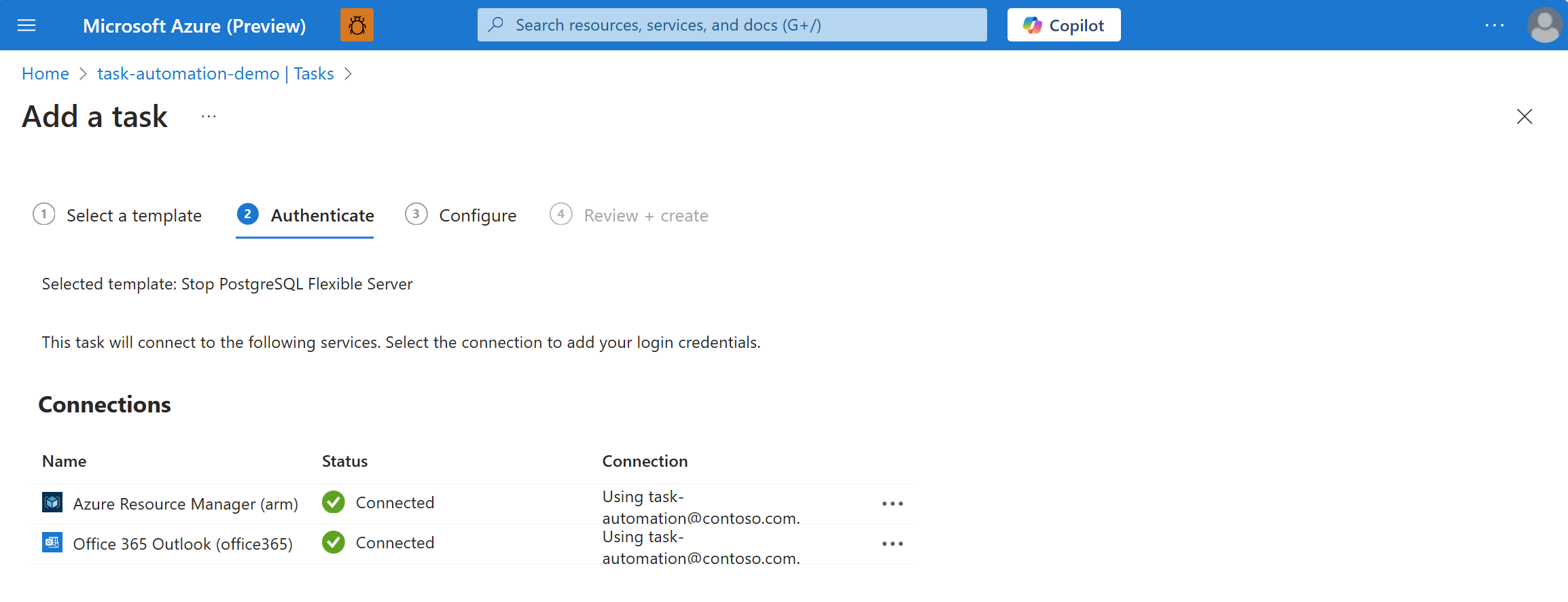 Skärmbild som visar anslutningen har skapats.