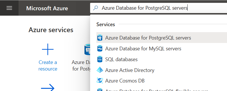 Skärmbild som visar hur du söker efter och väljer en flexibel serverinstans i Azure Database for PostgreSQL.